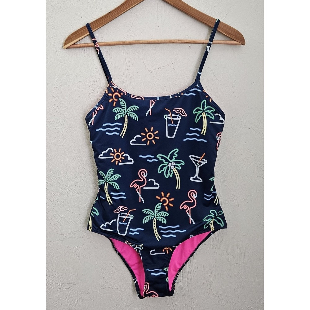 Chubbies Womens The Electric One Piece Swimsuit Medium Retro Neon Cheeky Tropic